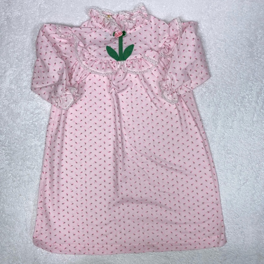 Laura Dare vintage pink rosebud long sleeve high collar lace nightgown 2t
